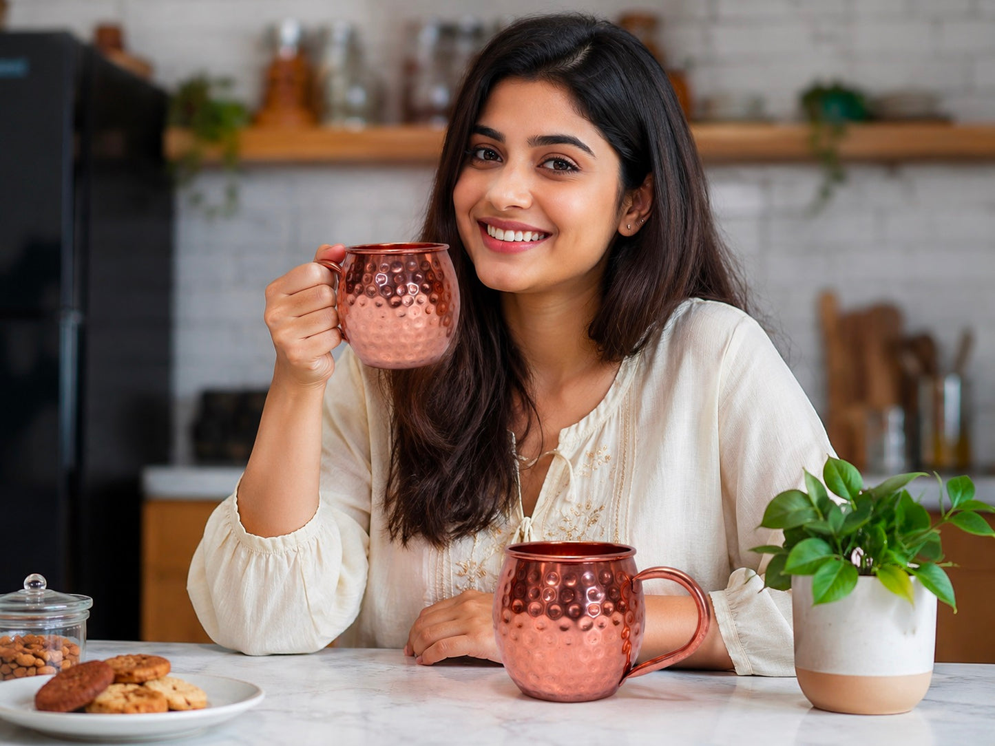 Handmade Pure Copper 2 Mugs With 2 Straw Solid Copper Drinking Moscow Mule Mug