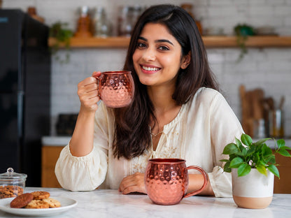 Handmade Pure Copper 2 Mugs With 2 Straw Solid Copper Drinking Moscow Mule Mug