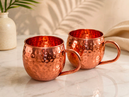 Handmade Pure Copper 2 Mugs With 2 Straw Solid Copper Drinking Moscow Mule Mug