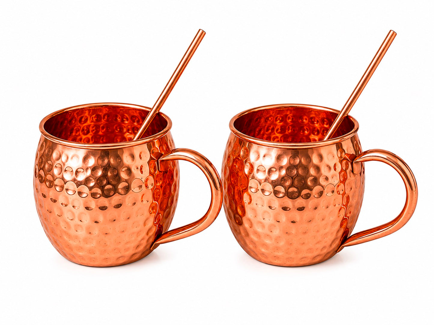 Handmade Pure Copper 2 Mugs With 2 Straw Solid Copper Drinking Moscow Mule Mug