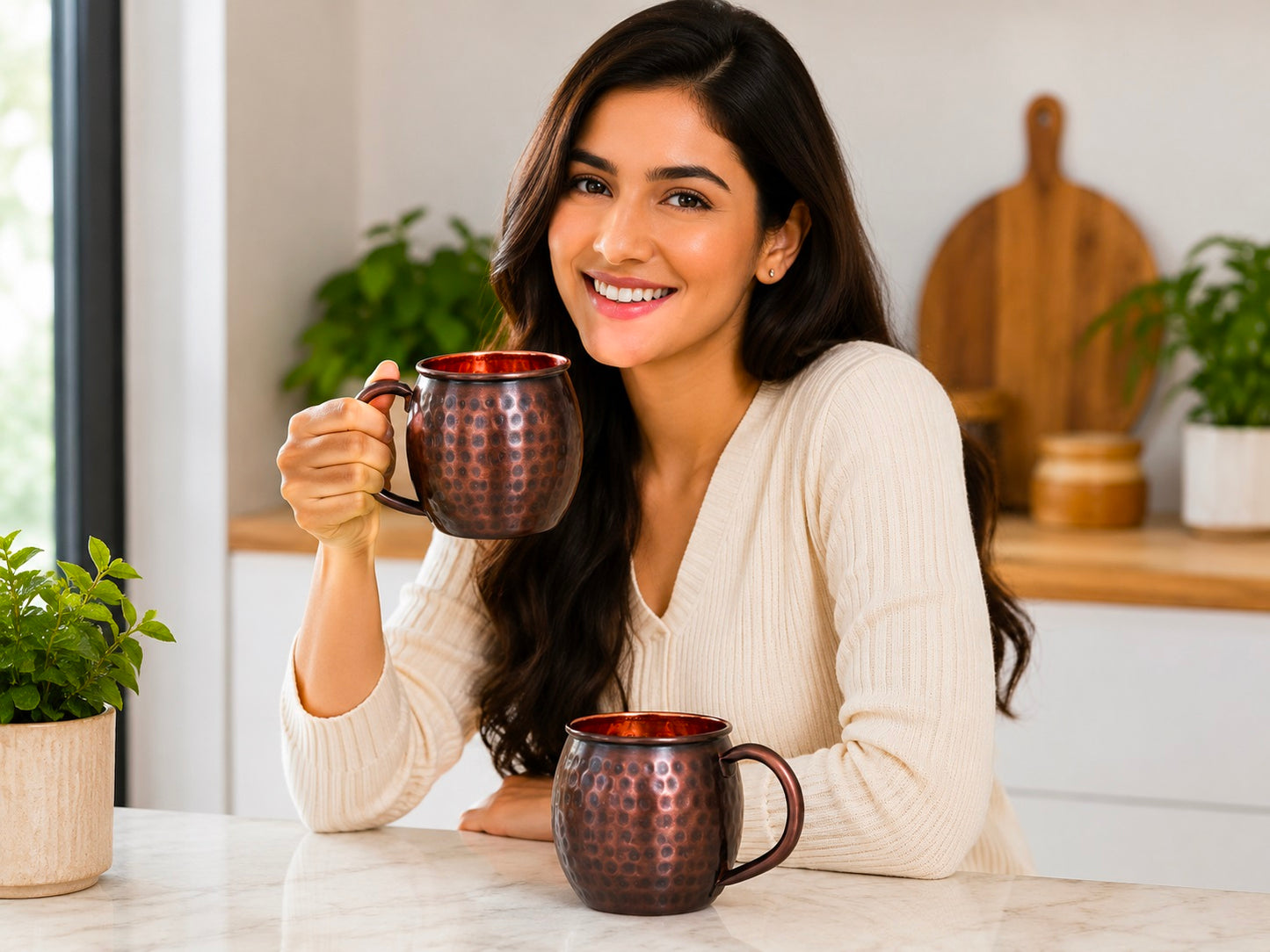 Handmade 100% Pure Copper 2 Mugs With 2 Straw Copper Cocktail Gift for Him & Her