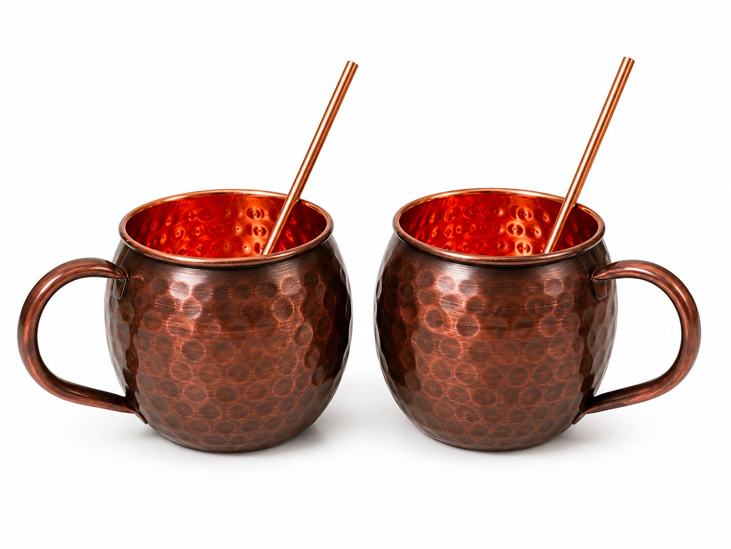 Handmade 100% Pure Copper 2 Mugs With 2 Straw Copper Cocktail Gift for Him & Her