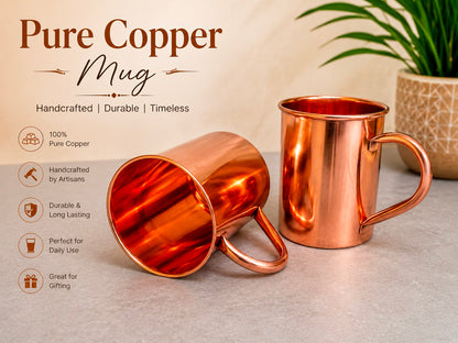 Handmade 100% Copper 2 Mugs With 2 Straw Copper Cocktail Gift for Him & Her