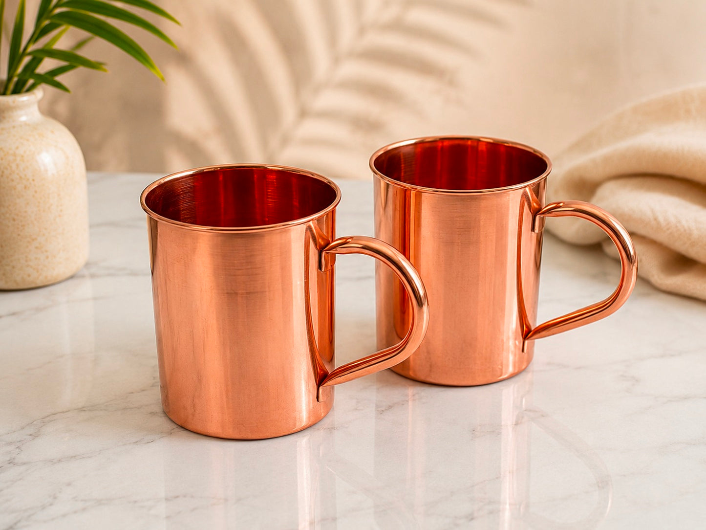 Handmade 100% Copper 2 Mugs With 2 Straw Copper Cocktail Gift for Him & Her