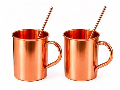 Handmade 100% Copper 2 Mugs With 2 Straw Copper Cocktail Gift for Him & Her