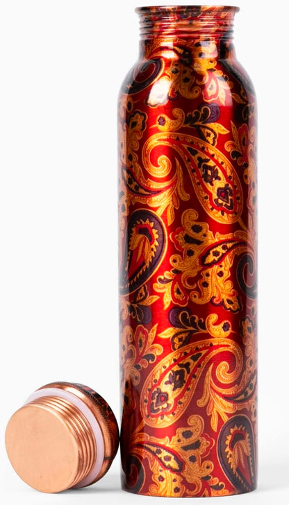 Printed Pure Copper Water Bottle – Handmade, Leak-Proof & Ayurvedic Health Benefits