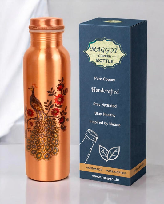 Printed Pure Copper Water Bottle for Drinking Water, 34 Oz Leak-Proof