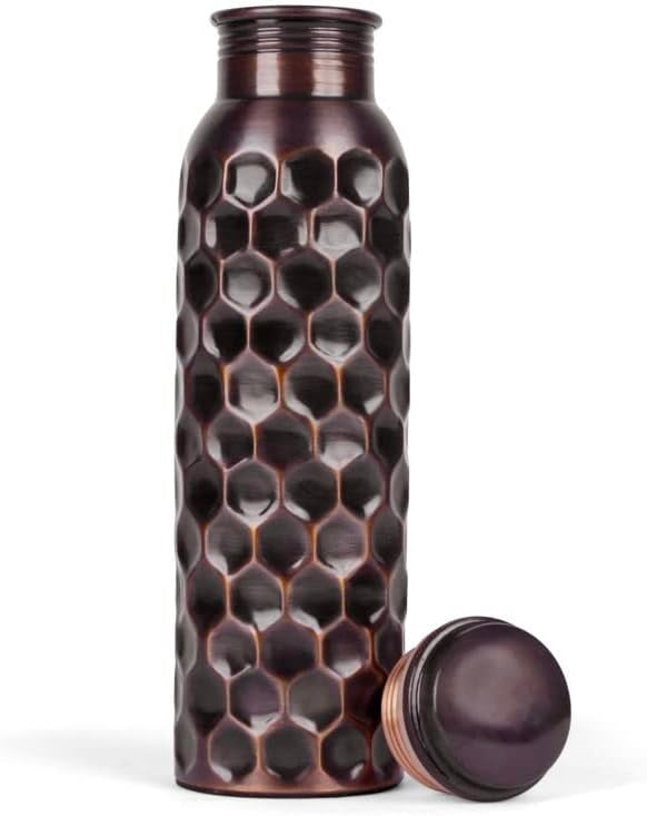 Pure Copper Water Bottle for Drinking Water, 34 Oz Hammered Finish