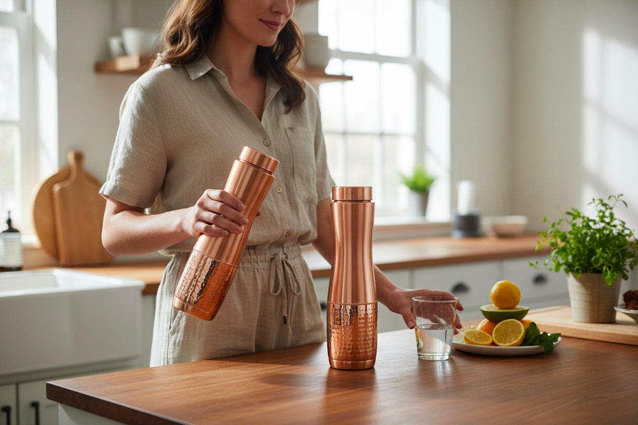 Printed Pure Copper Water Bottle for Drinking Water, 34 Oz