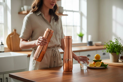 Printed Pure Copper Water Bottle for Drinking Water, 34 Oz