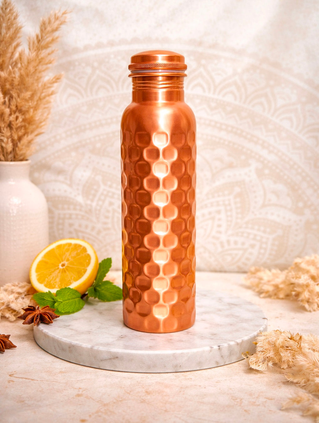 Copper Bottle 100% Pure Copper BPA-Free Water Bottle | Copper-Infused Water | Leak Proof | Office Use | Boosts Immunity | Supports Digestive & Liver Health | Ayurveda Inspired