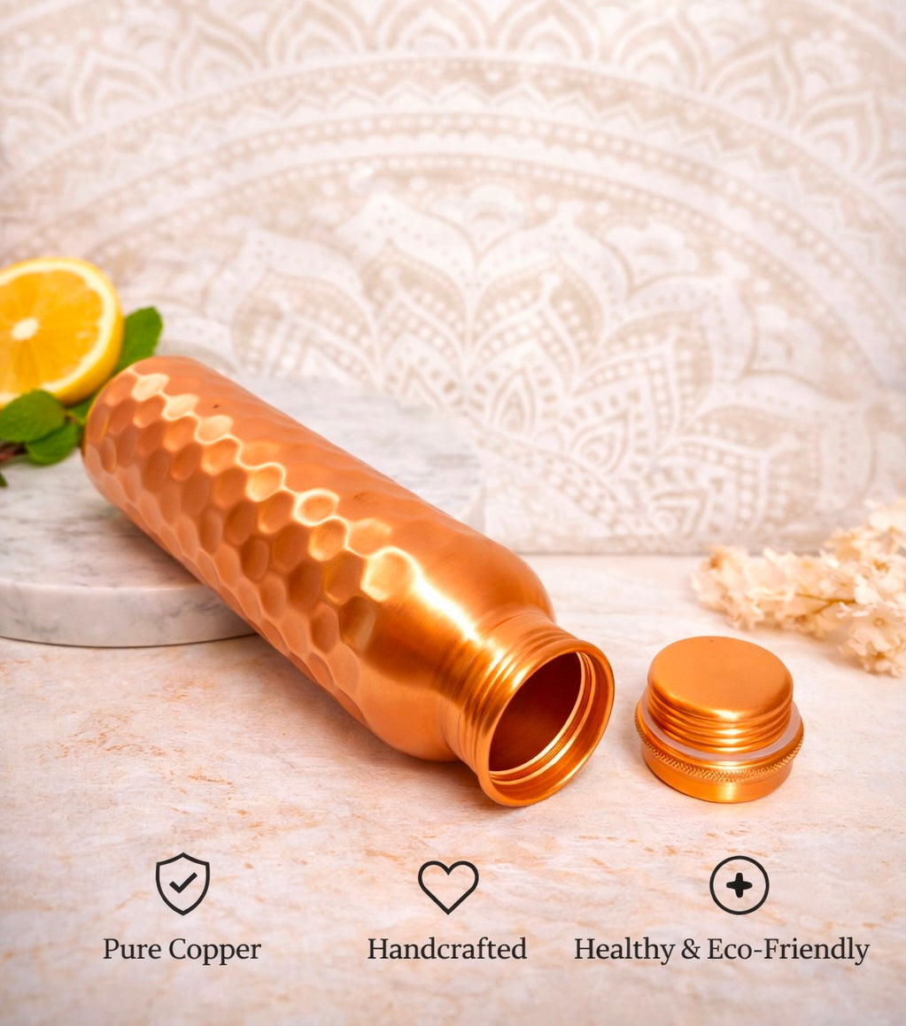 Copper Bottle 100% Pure Copper BPA-Free Water Bottle | Copper-Infused Water | Leak Proof | Office Use | Boosts Immunity | Supports Digestive & Liver Health | Ayurveda Inspired