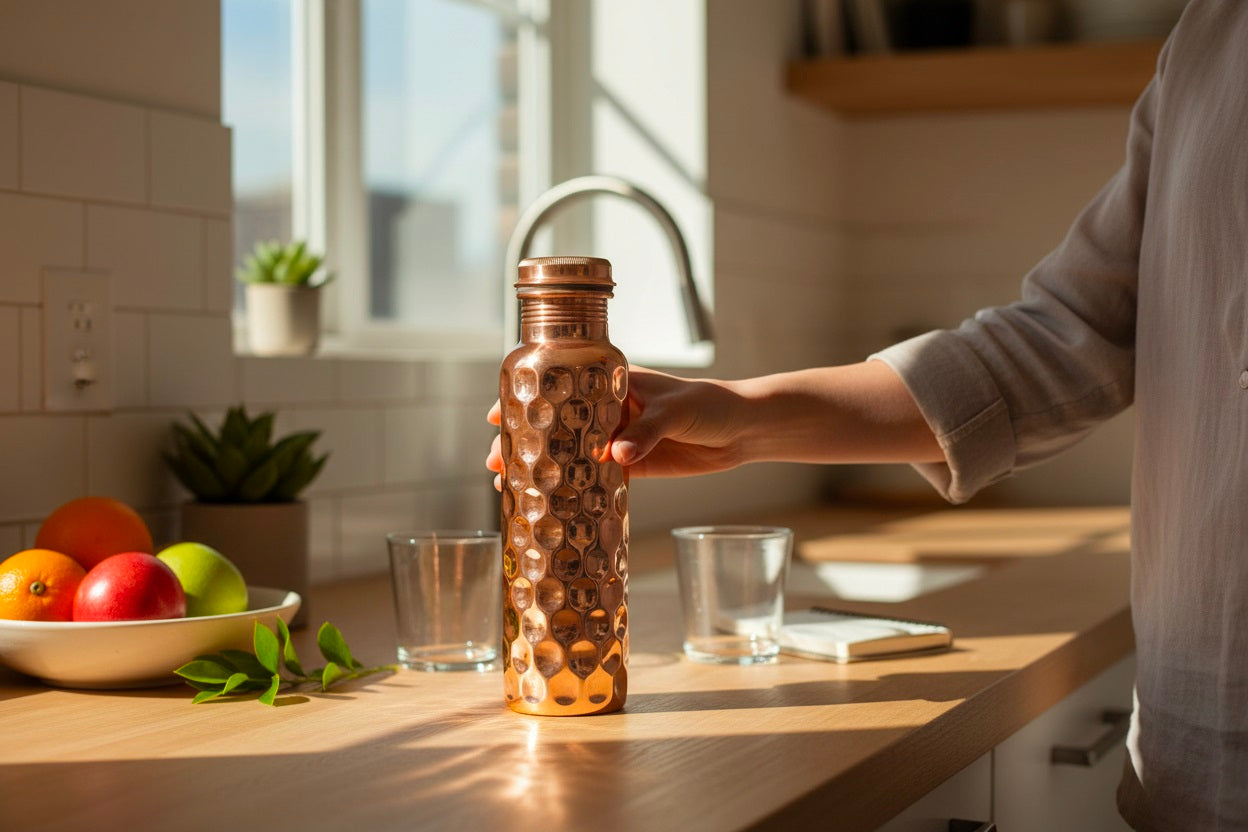 Copper Bottle 100% Pure Copper BPA-Free Water Bottle | Copper-Infused Water | Leak Proof | Office Use | Boosts Immunity | Supports Digestive & Liver Health | Ayurveda Inspired