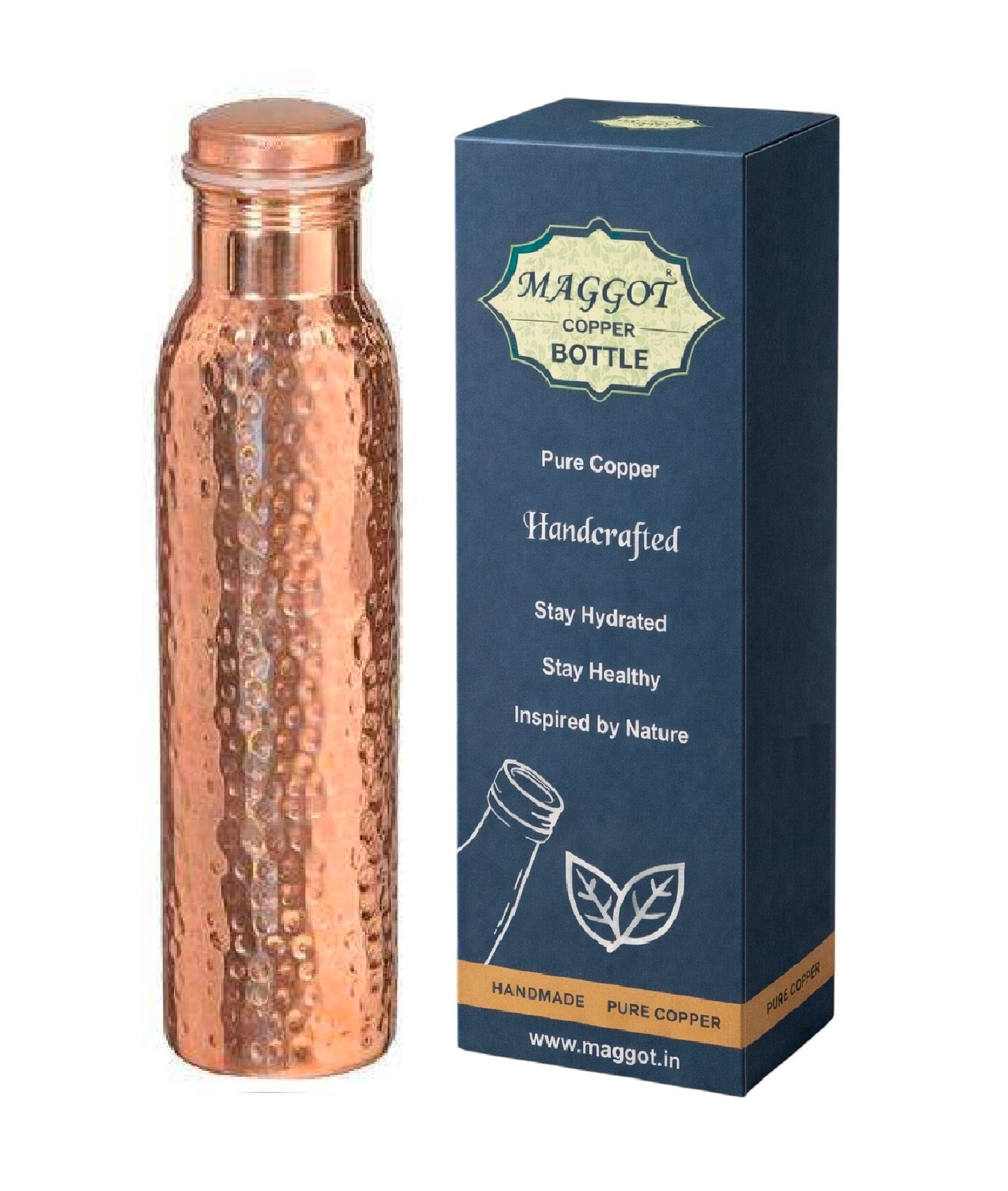 Handcrafted Copper Bottles for Water with Leak Proof Lid | 100% Pure Copper Bottle Healthy Living Wellness Fitness Yoga | BPA Free & Non Toxic