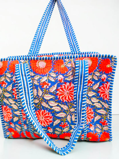 Quilted Tote Bag, Shopping Handbag, Big Grocery Tote Bag, Handprint Cotton Bag, Travel Gifts