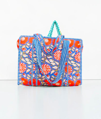 Quilted Tote Bag, Shopping Handbag, Big Grocery Tote Bag, Handprint Cotton Bag, Travel Gifts