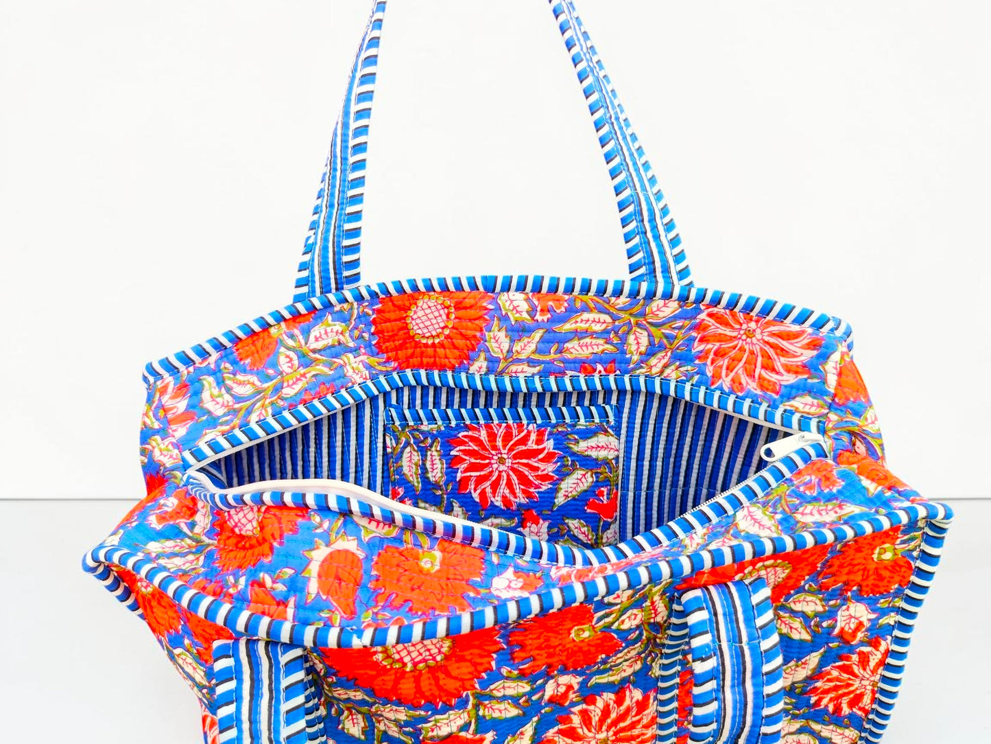 Cotton Quilted Tote Bag With Matching Embroidery Pouch, Handmade Floral Handbag, Reusable Shopping Tote