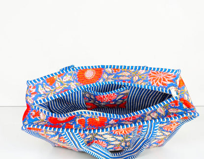 Floral Block Print Cotton Tote Bag, Set Of 2 Handmade Quilted Handbag, Boho Market Bag, Gift for Her