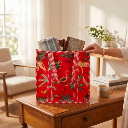 Floral Quilted Bag – Handmade Indian Cotton Tote