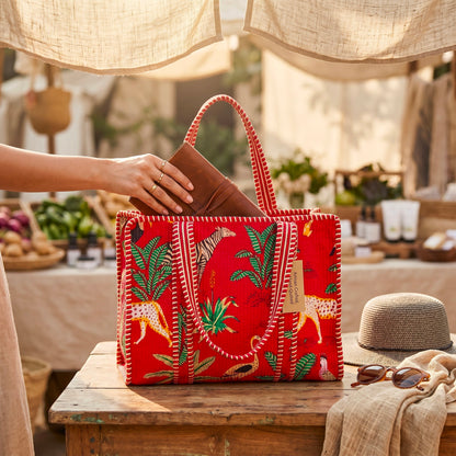 Handmade Set Of 2 Cotton Tote Bag Quilted Handbag, Boho Market Bag, Gift for Her