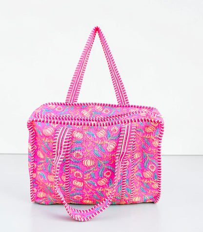 Set Of 2 Handmade Cotton Tote Bag, Block Printed Quilted Shopper, Lightweight Beach Bag, Eco Friendly Gift