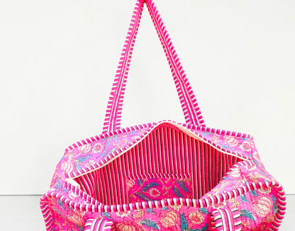 Set Of 2 Handmade Cotton Tote Bag, Block Printed Quilted Shopper, Lightweight Beach Bag, Eco Friendly Gift