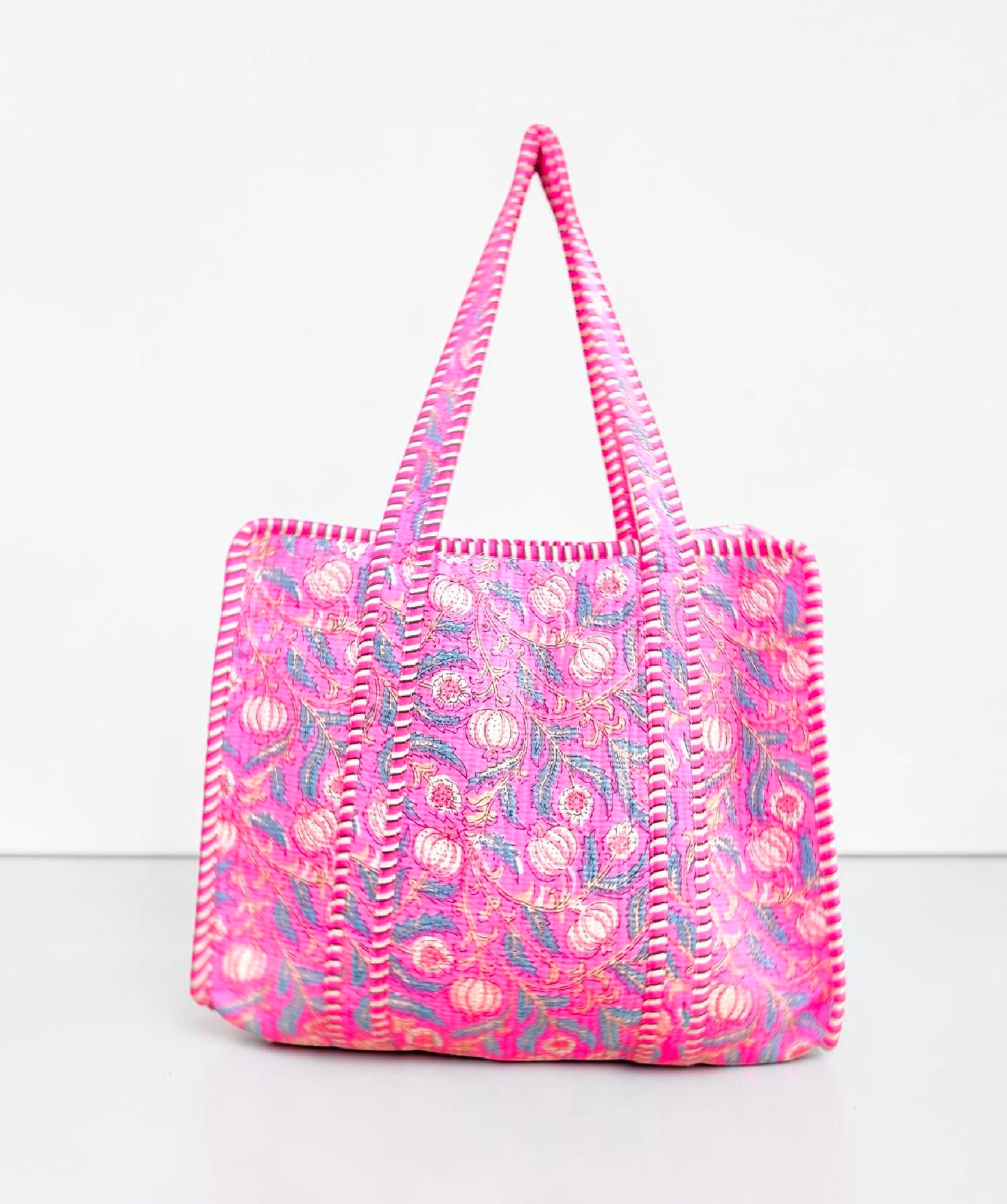 Set Of 2 Handmade Cotton Tote Bag, Block Printed Quilted Shopper, Lightweight Beach Bag, Eco Friendly Gift