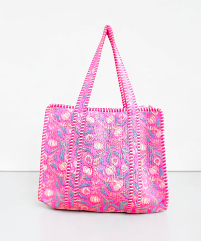 Set Of 2 Handmade Cotton Tote Bag, Block Printed Quilted Shopper, Lightweight Beach Bag, Eco Friendly Gift