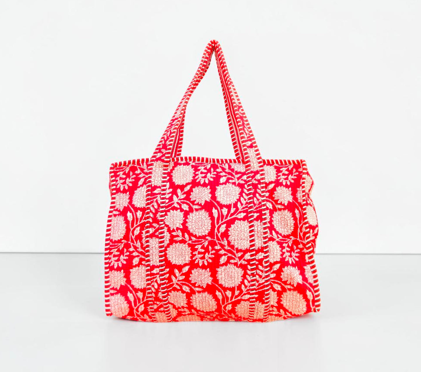 Set Of 2 Handmade Quilted Cotton Tote Bag, Reusable Grocery Bag, Everyday Carry Tote