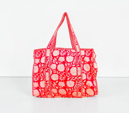 Set Of 2 Handmade Quilted Cotton Tote Bag, Reusable Grocery Bag, Everyday Carry Tote