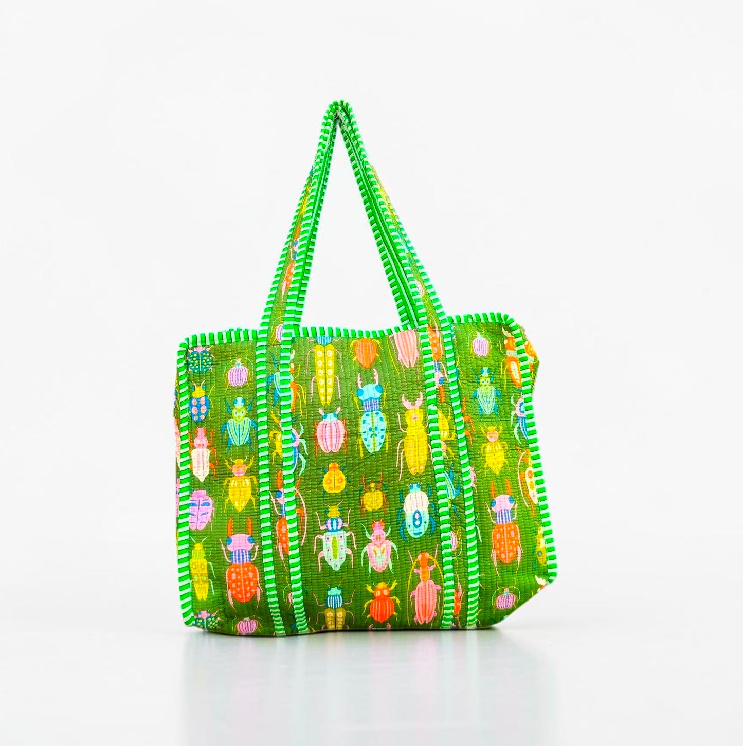 Set Of 2 Handmade Quilted Cotton Tote Bag, Block Printed Shoulder Bag, Reusable Grocery Bag, Everyday Carry Tote