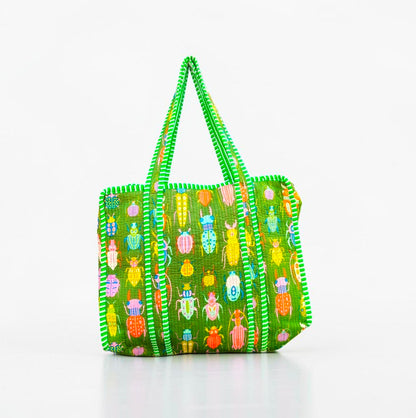 Set Of 2 Handmade Quilted Cotton Tote Bag, Block Printed Shoulder Bag, Reusable Grocery Bag, Everyday Carry Tote