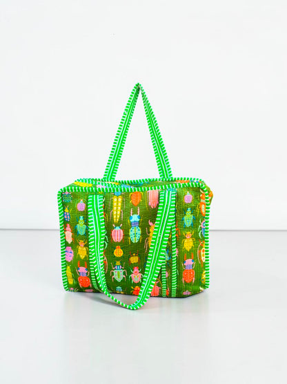 Set Of 2 Handmade Quilted Cotton Tote Bag, Block Printed Shoulder Bag, Reusable Grocery Bag, Everyday Carry Tote