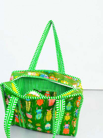 Set Of 2 Handmade Quilted Cotton Tote Bag, Block Printed Shoulder Bag, Reusable Grocery Bag, Everyday Carry Tote