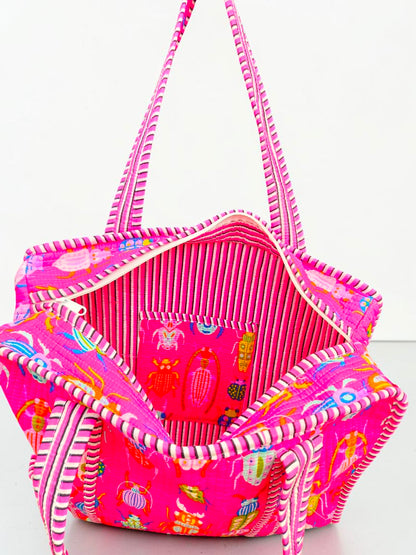 Block Print Cotton Tote Bag, Set Of 2 Handmade Quilted Handbag, Boho Market Bag, Gift for Her