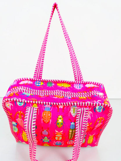 Block Print Cotton Tote Bag, Set Of 2 Handmade Quilted Handbag, Boho Market Bag, Gift for Her
