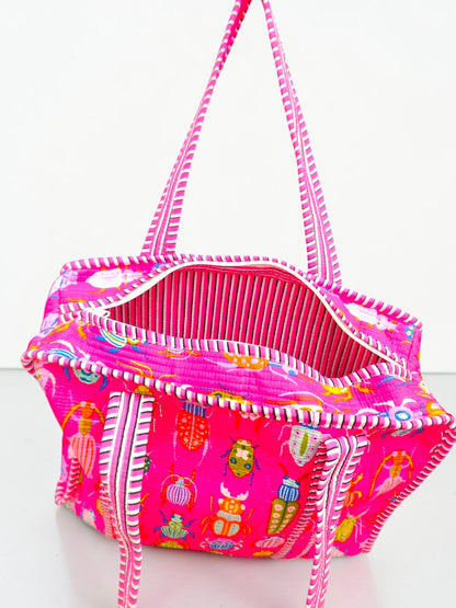 Handcrafted Quilted Tote Bag – Block Print Bohemian Style