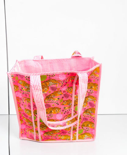 Indian Quilted Bag – Floral Block Print Shoulder Tote