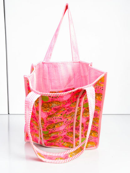 Indian Quilted Bag – Floral Block Print Shoulder Tote