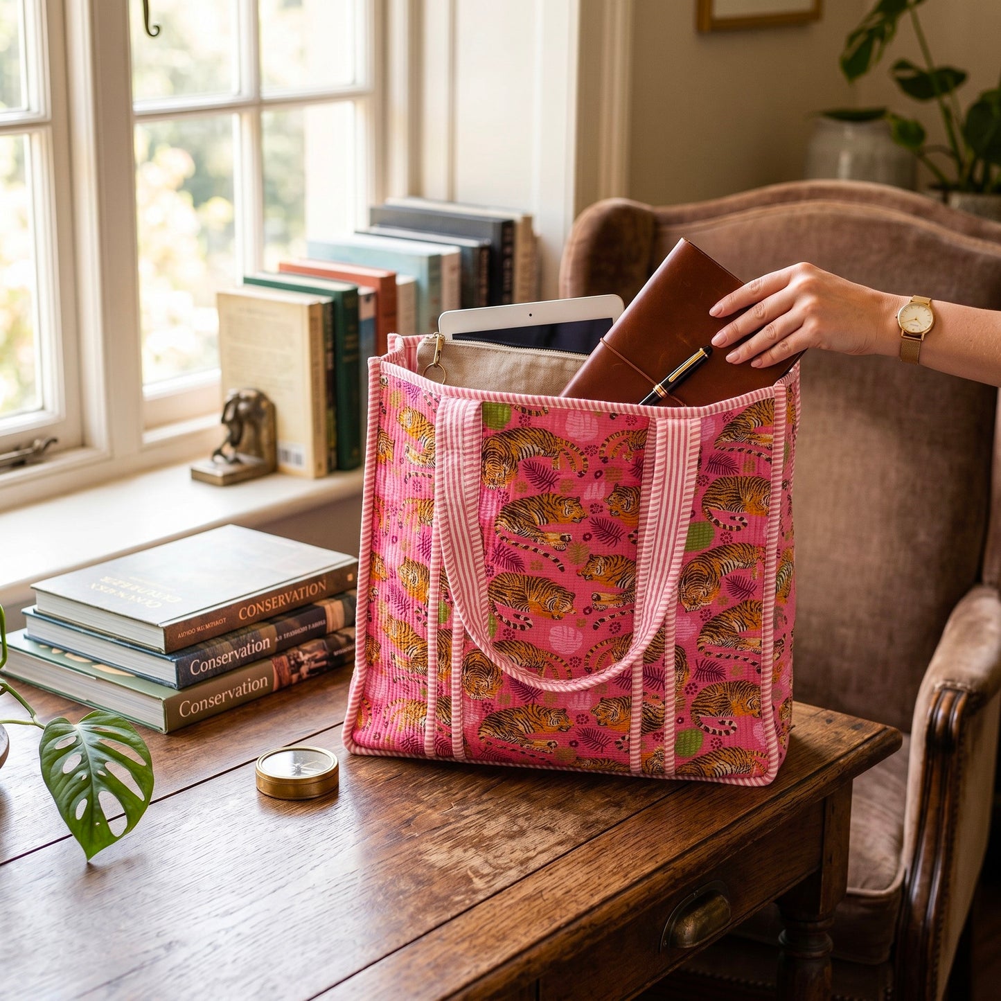 Handmade Set Of 2 Quilted Cotton Tote Bag, Floral Cotton Shoulder Bag, Reversible Market Bag, Gift for Women