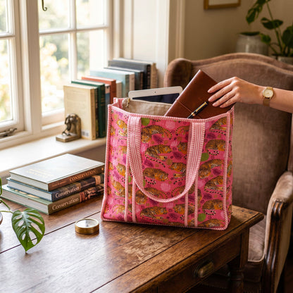 Handmade Set Of 2 Quilted Cotton Tote Bag, Floral Cotton Shoulder Bag, Reversible Market Bag, Gift for Women