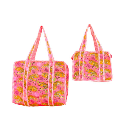 Handmade Set Of 2 Quilted Cotton Tote Bag, Floral Cotton Shoulder Bag, Reversible Market Bag, Gift for Women