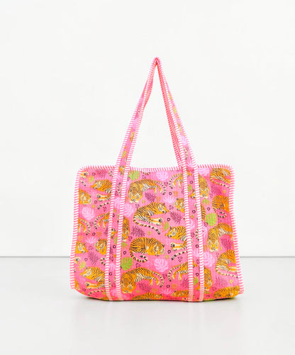Quilted Tote Bag Tiger Print Quilted Cotton Tote Bag, Handmade Market Bag