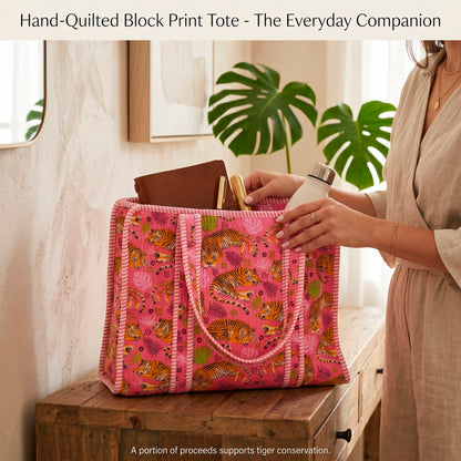 Handmade Set Of 2 Quilted Cotton Tote Bag, Floral Cotton Shoulder Bag, Reversible Market Bag, Gift for Women
