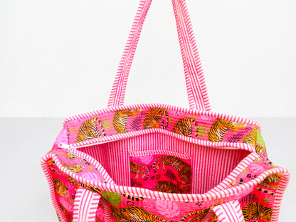 Handmade Set Of 2 Quilted Cotton Tote Bag, Floral Cotton Shoulder Bag, Reversible Market Bag, Gift for Women