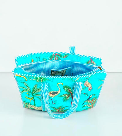 Quilted Cotton Tote & Embroidery Clutch Set, Handmade Floral Purse, Travel Bag, Eco Friendly Shopping Tote