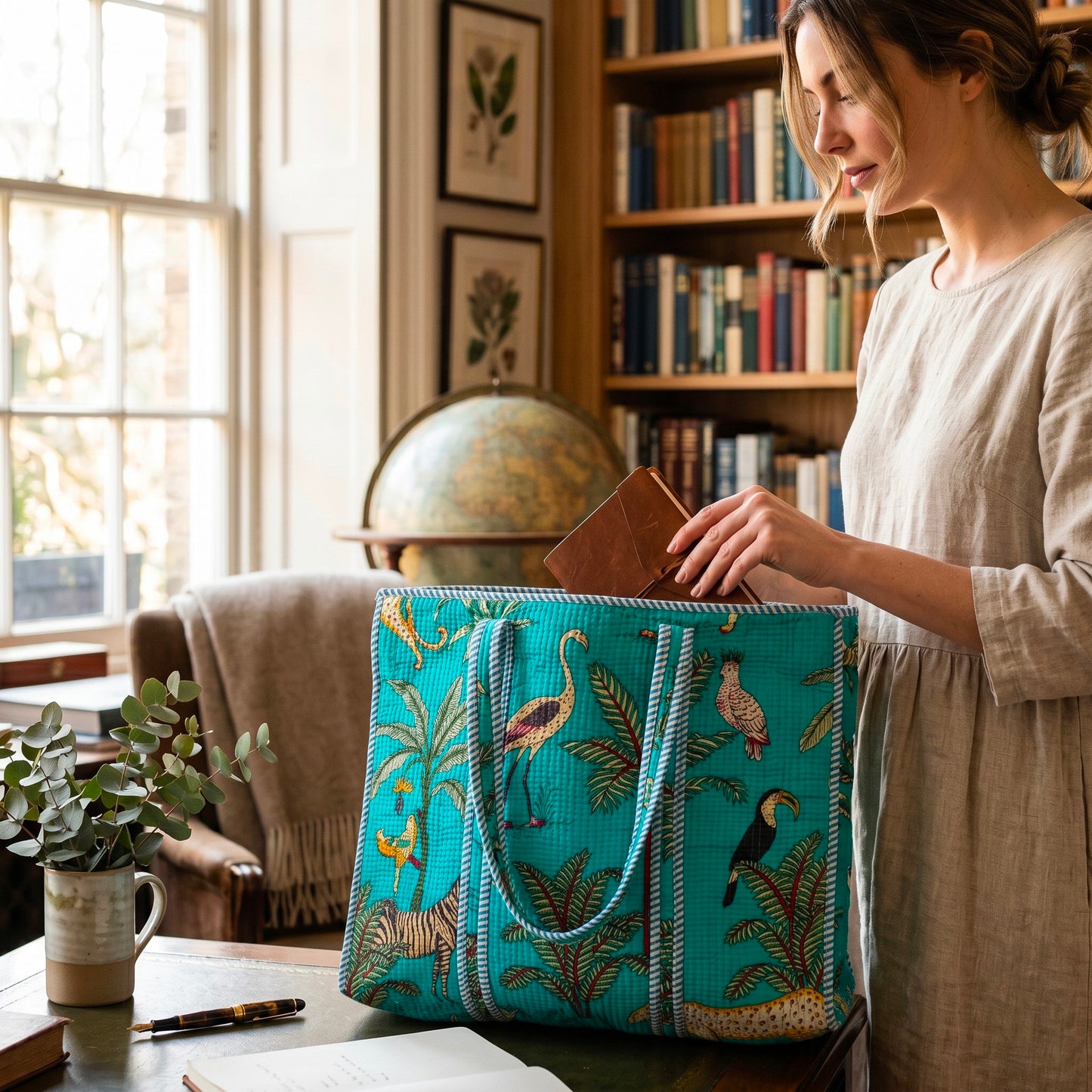 Handmade Quilted Cotton Tote Bag With Matching Embroidery Clutch, Floral Shoulder Bag, Everyday Market Tote Set Of 2 Pc